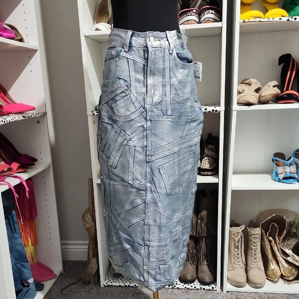 AKIRA Blue Gray Maxi Pencil Skirt